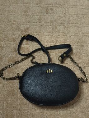 Portland Leather Oval Crossbody Bag with Gold Stud Detail